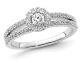 1/2 Carat (ctw I2-I3) Diamond Halo Soitaire Engagement Ring in 14K White Gold